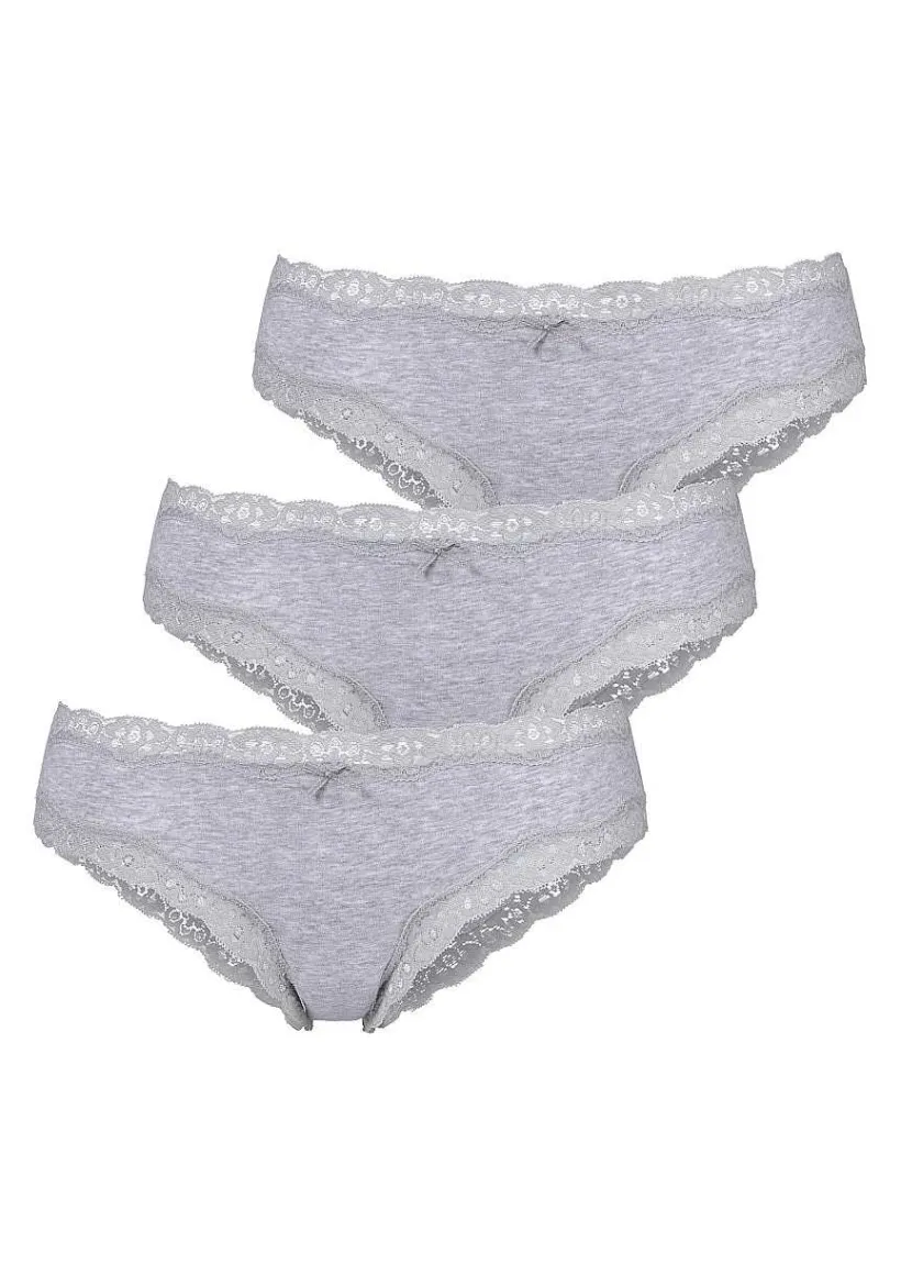 LASCANA Panty Packs-3 Pk Lace Trim Bikini Briefs