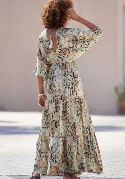 LASCANA Maxi Dresses-Animal Print Tiered Maxi Dress