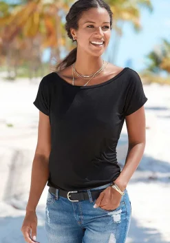 LASCANA Short Sleeve Tops-Back V-Neckline Top