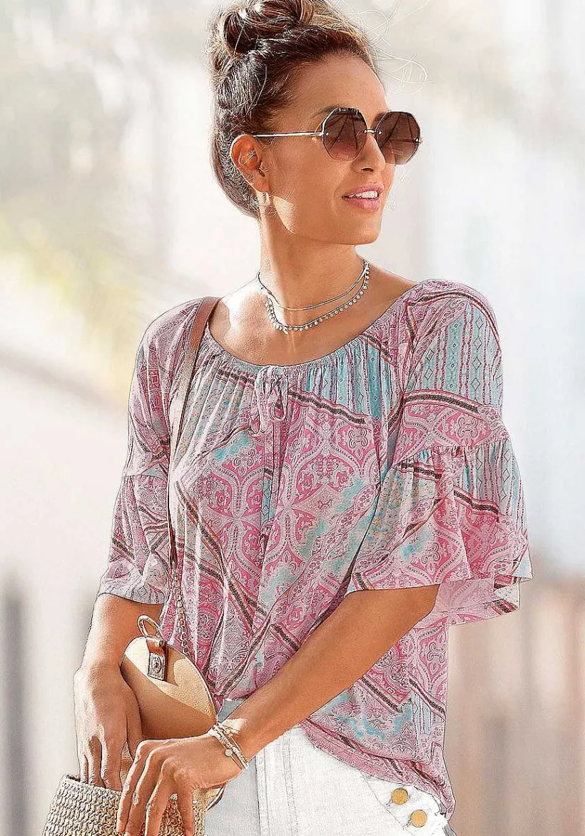 LASCANA Short Sleeve Tops-Boho Flare Sleeve Top