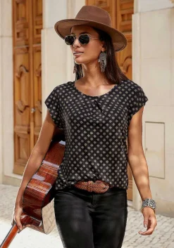 LASCANA Short Sleeve Tops-Boho Print Top