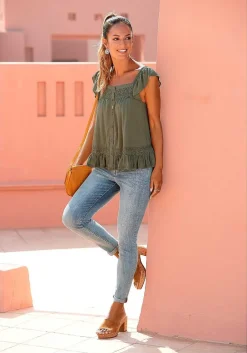 LASCANA Blouses-Button Down Ruffle Blouse