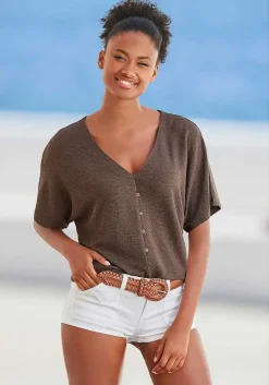 LASCANA Short Sleeve Tops-Button Down V-Neck Top