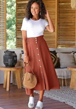 LASCANA Skirts-Button Front Midi Skirt
