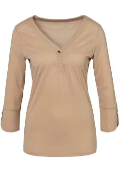 LASCANA Long Sleeve Tops-Button V-Neck Top