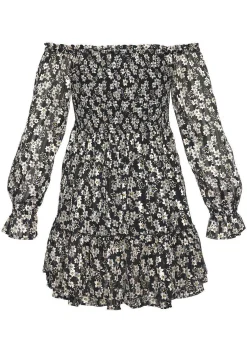 LASCANA Short Dresses-Carmen Neckline Floral Pattern Dress