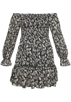 LASCANA Short Dresses-Carmen Neckline Floral Pattern Dress