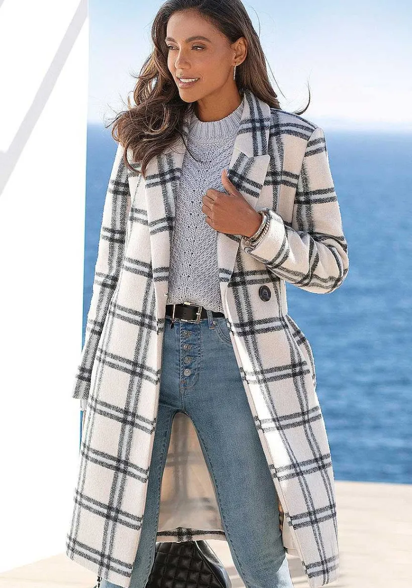 LASCANA Coats-Checkered Lapel Collar Coat