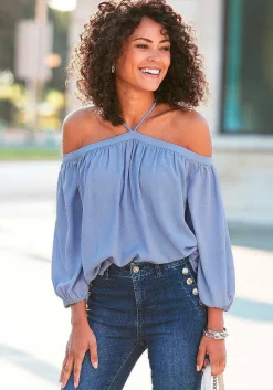 LASCANA Blouses-Cold Shoulder Halter Neck Blouse