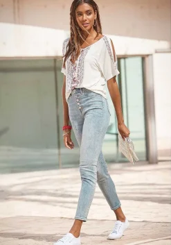 LASCANA Short Sleeve Tops-Cold Shoulder Print Top