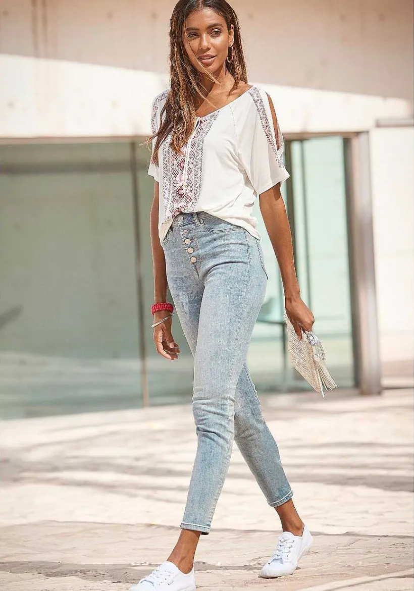 LASCANA Short Sleeve Tops-Cold Shoulder Print Top