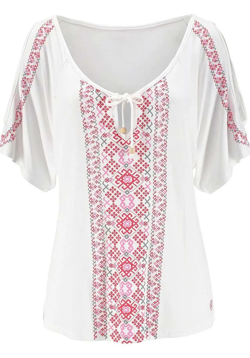 LASCANA Short Sleeve Tops-Cold Shoulder Print Top