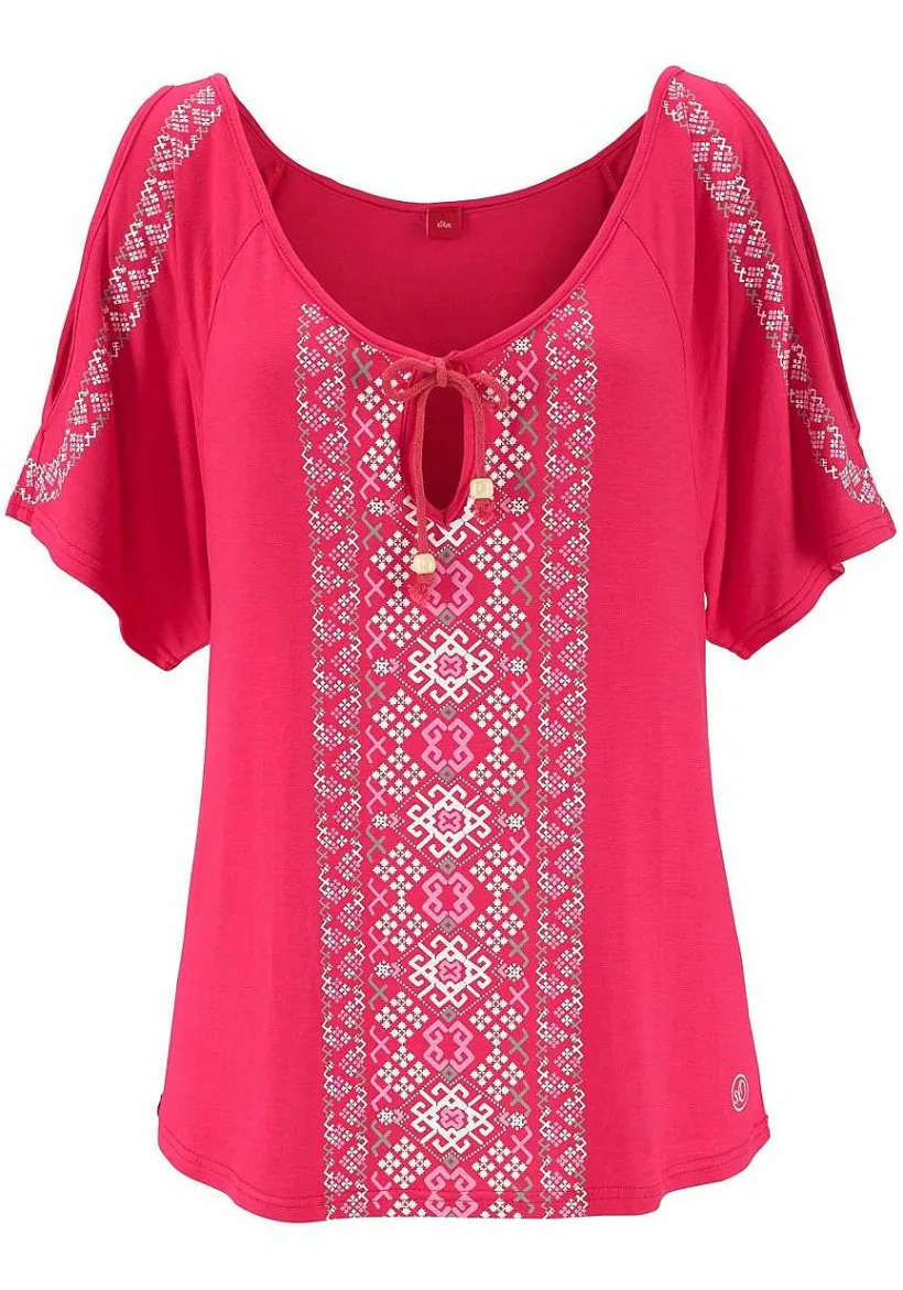 LASCANA Short Sleeve Tops-Cold Shoulder Print Top