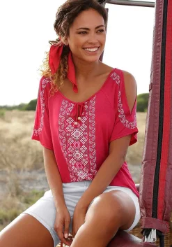 LASCANA Short Sleeve Tops-Cold Shoulder Print Top