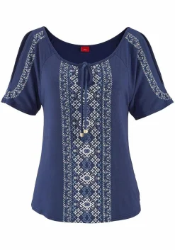 LASCANA Short Sleeve Tops-Cold Shoulder Print Top