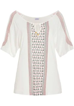 LASCANA Short Sleeve Tops-Cold Shoulder Print Top