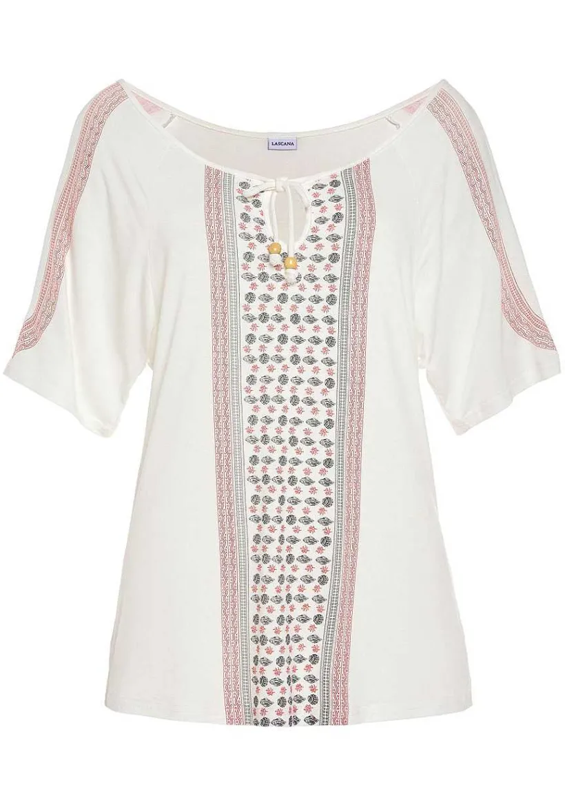 LASCANA Short Sleeve Tops-Cold Shoulder Print Top