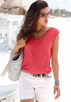 LASCANA Short Sleeve Tops-Cord Detail V-Neck Top