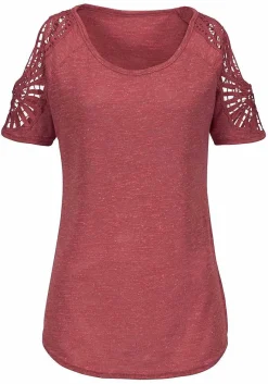 LASCANA Short Sleeve Tops-Crochet Cold Shoulder Top