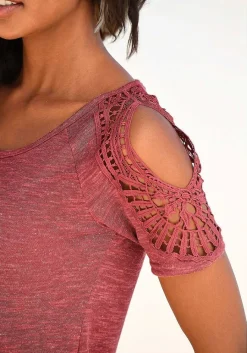 LASCANA Short Sleeve Tops-Crochet Cold Shoulder Top