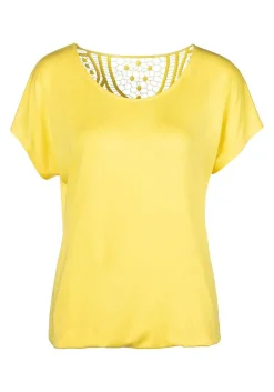 LASCANA Short Sleeve Tops-Crochet Insert Short Sleeve Top
