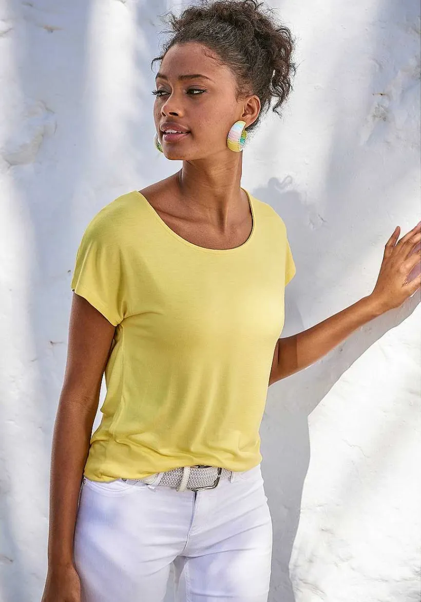 LASCANA Short Sleeve Tops-Crochet Insert Short Sleeve Top