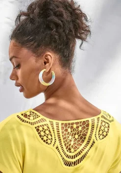 LASCANA Short Sleeve Tops-Crochet Insert Short Sleeve Top