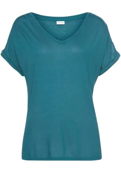 LASCANA Short Sleeve Tops-Crochet Insert V-Neck Top