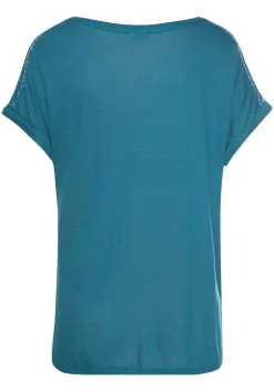 LASCANA Short Sleeve Tops-Crochet Insert V-Neck Top