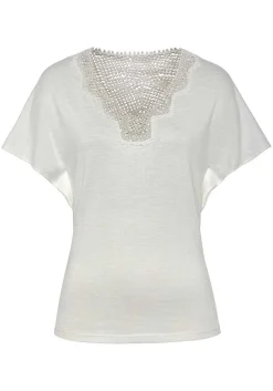 LASCANA Short Sleeve Tops-Crochet Neckline Top