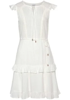 LASCANA Short Dresses-Crochet Ruffle Trim Dress