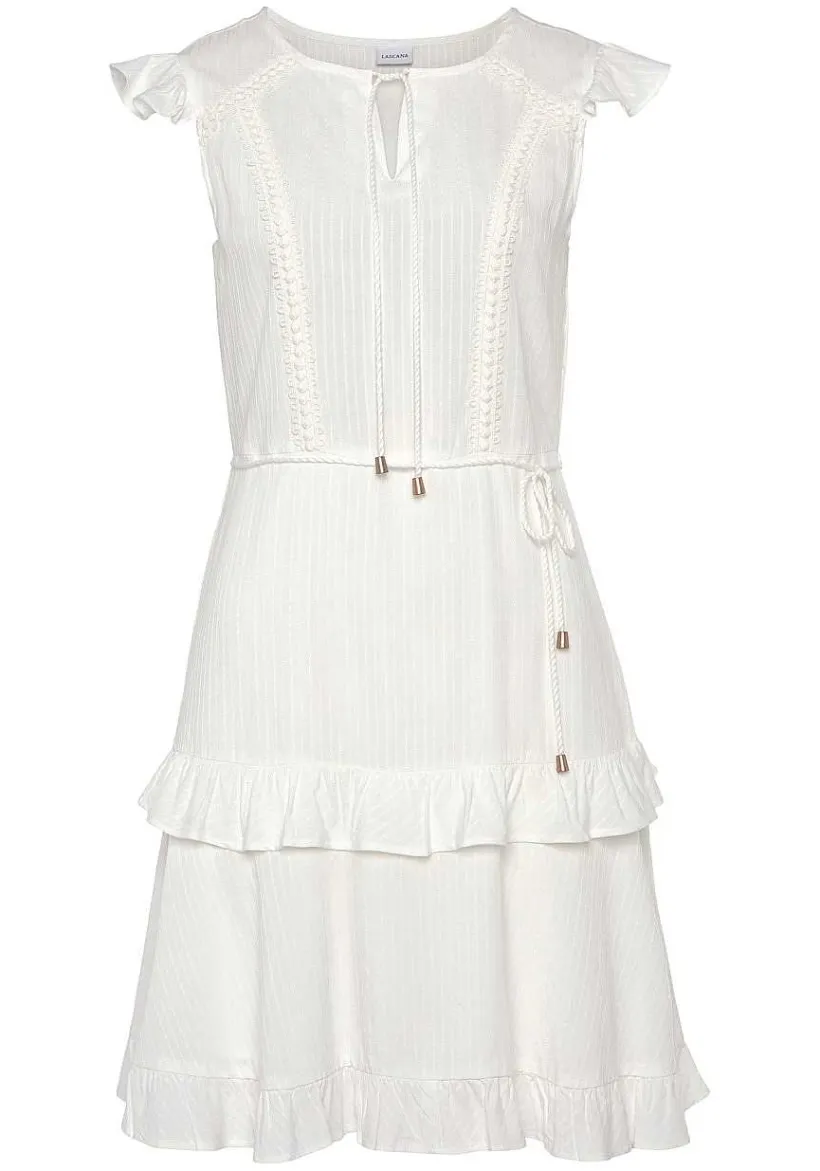 LASCANA Short Dresses-Crochet Ruffle Trim Dress
