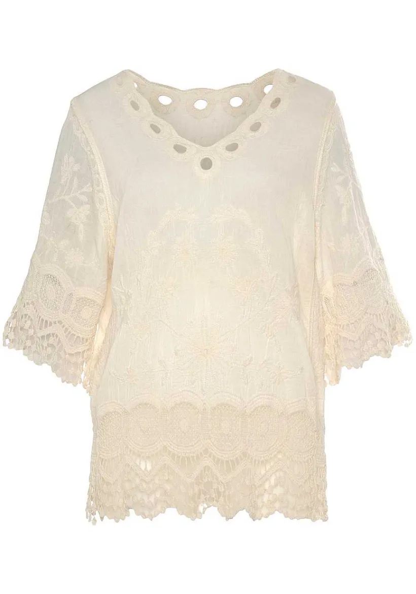 LASCANA Blouses-Crochet Trim Tunic Blouse