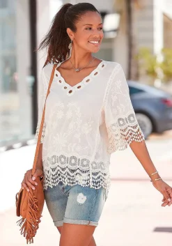LASCANA Blouses-Crochet Trim Tunic Blouse