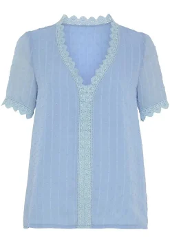 LASCANA Blouses-Crochet Trim V-Neck Blouse
