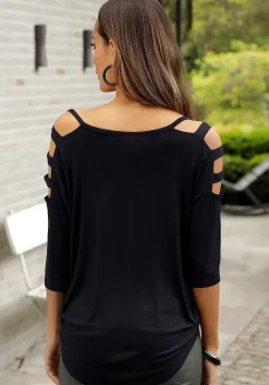 LASCANA Long Sleeve Tops-Cut Out 3/4 Sleeve Top