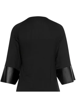 LASCANA Long Sleeve Tops-Dolman Sleeve Leather Trim Top