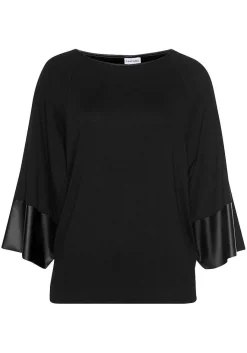 LASCANA Long Sleeve Tops-Dolman Sleeve Leather Trim Top