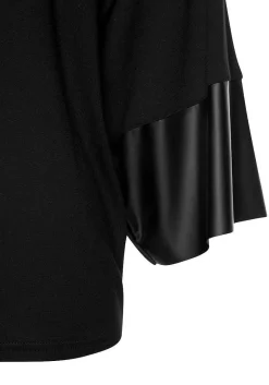 LASCANA Long Sleeve Tops-Dolman Sleeve Leather Trim Top