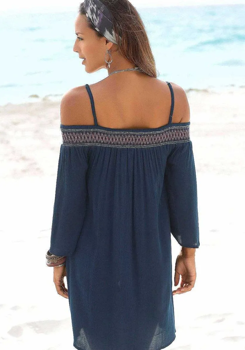 LASCANA Sundresses-Embroidered Cold Shoulder Dress
