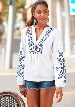 LASCANA Blouses-Embroidered Long Sleeve Blouse