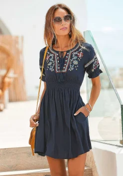 LASCANA Sundresses-Embroidered Short Sleeve Dress