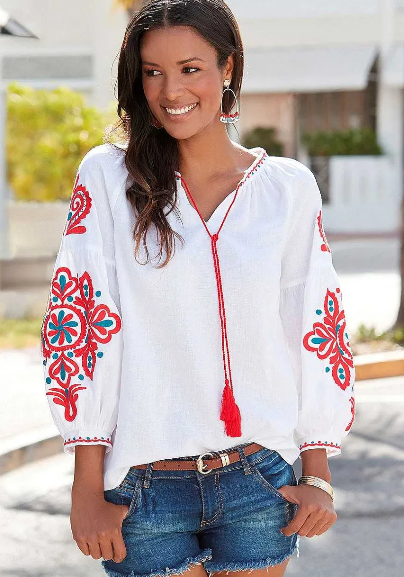 LASCANA Blouses-Embroidered Sleeve Blouse