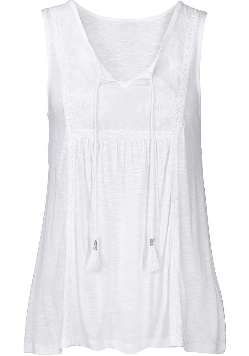 LASCANA Sleeveless Tops-Embroidered Tank Top