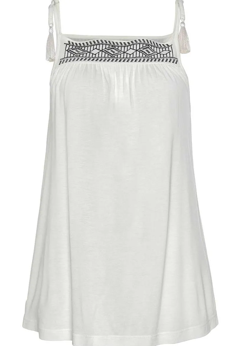 LASCANA Sleeveless Tops-Embroidered Tie Strap Top