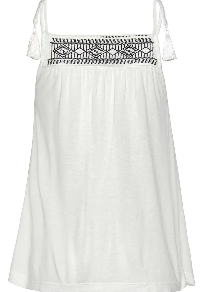 LASCANA Sleeveless Tops-Embroidered Tie Strap Top