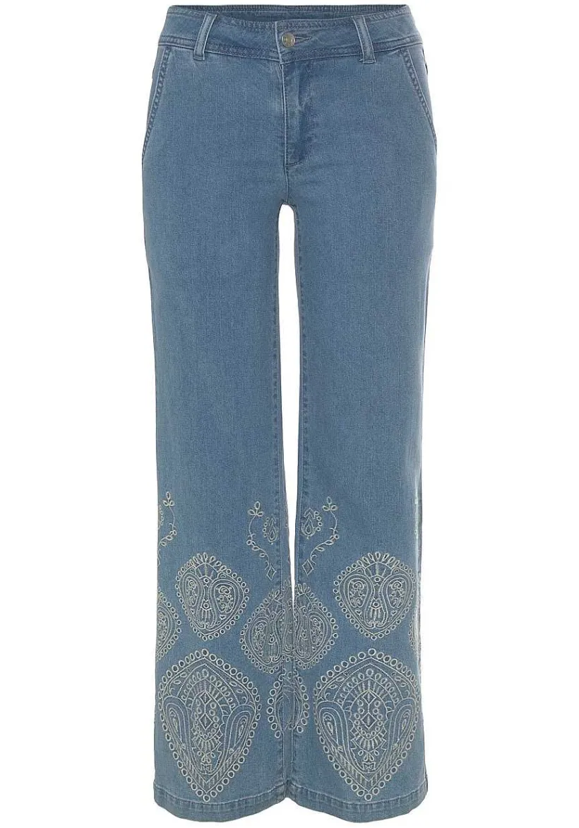 LASCANA Pants-Embroidered Wide Leg Jeans