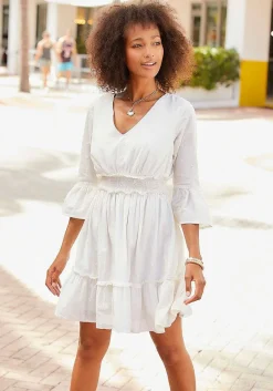 LASCANA Short Dresses-Eyelet Detail V-Neck Dress