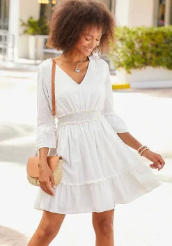 LASCANA Short Dresses-Eyelet Detail V-Neck Dress