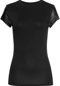 LASCANA Short Sleeve Tops-Faux Leather Cap Sleeve Top